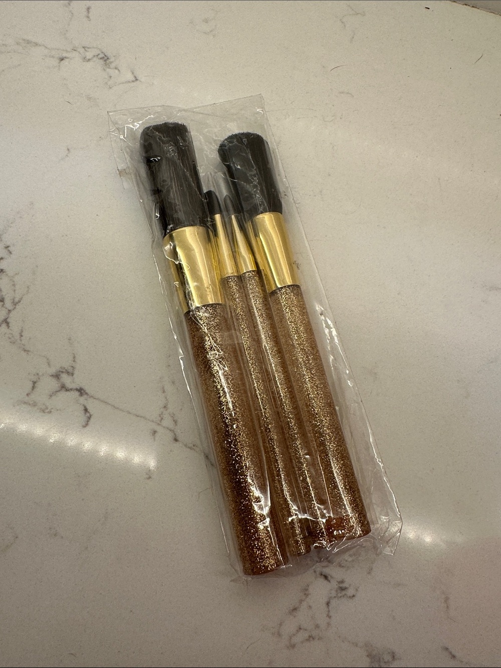 Estee Lauder Gold and Black Glitter Handle Makeup Brush Set